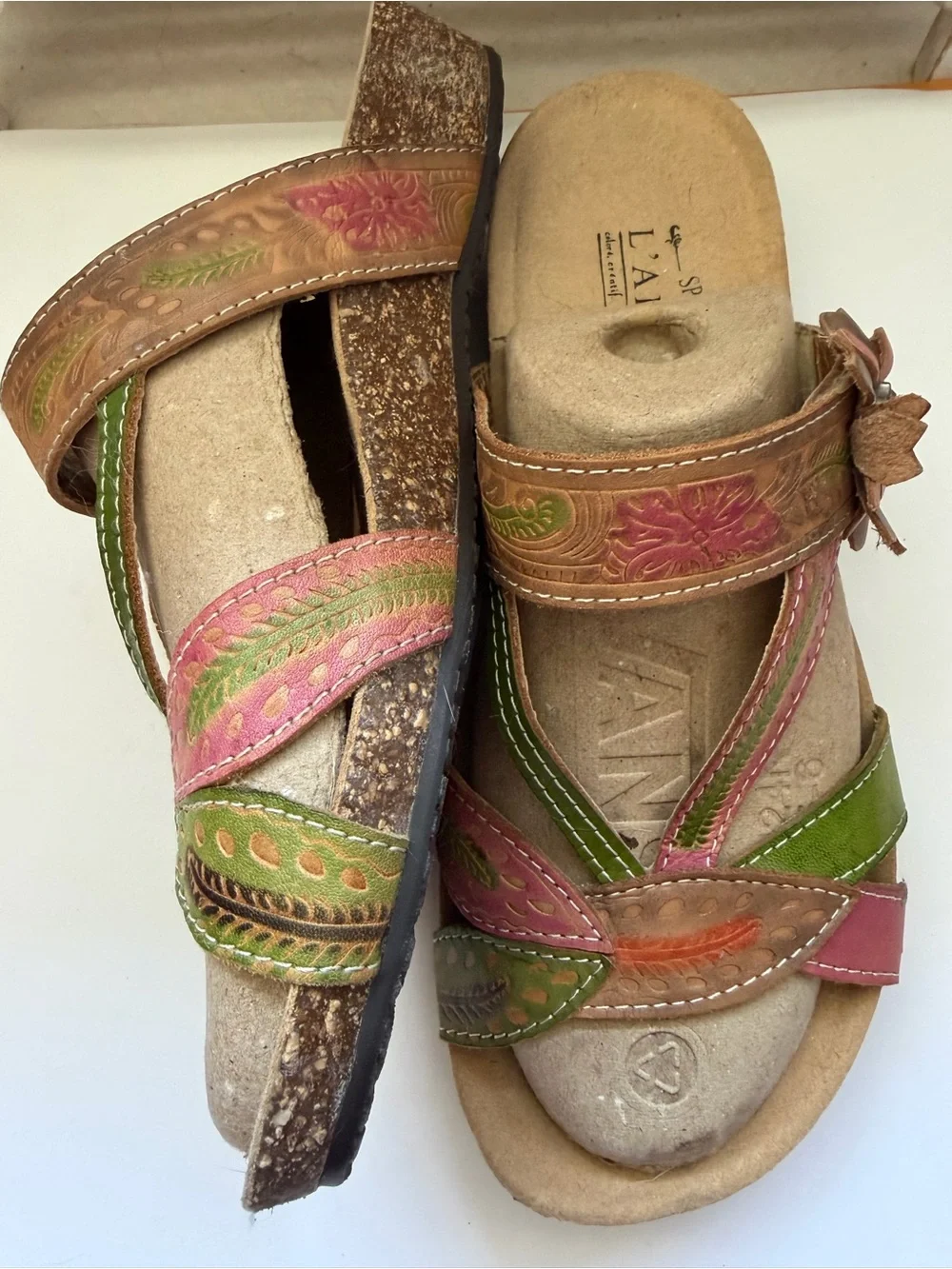 Women's Spring Step L’Artiste Leather Floral Strap Sandals